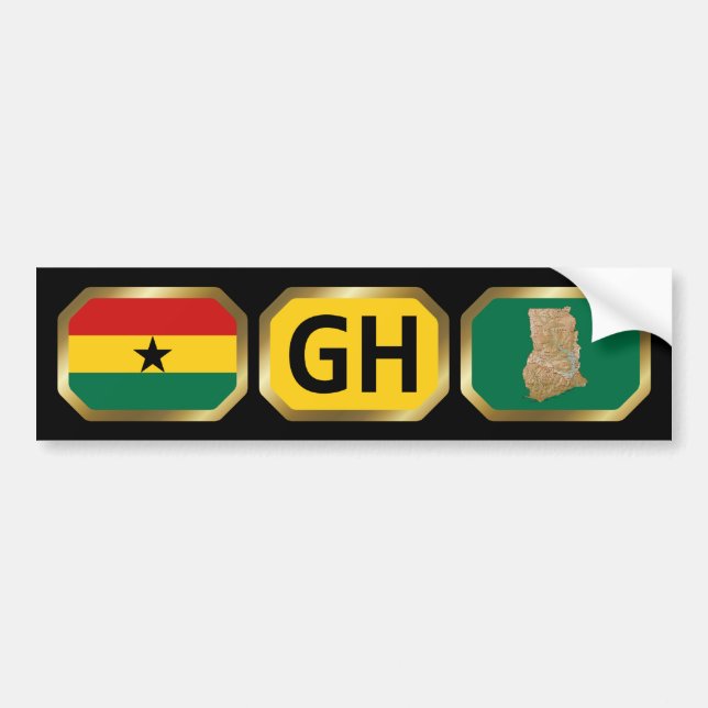 Voiture Autocollant de Ghana Drapeau Carte Code (Devant)