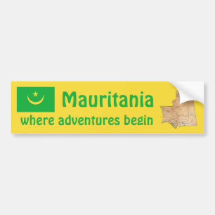 Voiture Autocollant de Mauritanie Drapeau + Carte