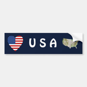 Voiture Autocollant de pare-chocs Drapeau USA Cœur + Carte