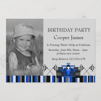 Voiture Blue Race Anniversaire Invitation