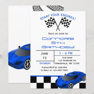 Voiture Blue Race   Invitation Anniversaire de enf