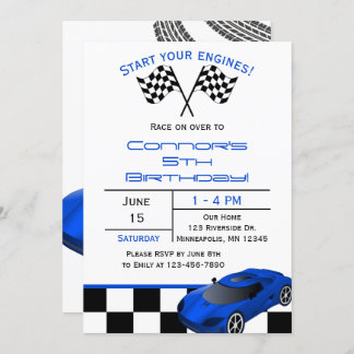 Voiture Blue Race | Invitation Anniversaire de enf