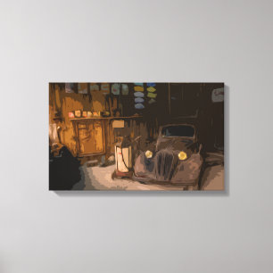 Voiture cassée rousty dans Vieux Toile Garage