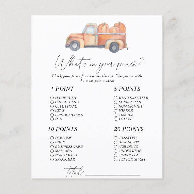 Voiture citrouille - Qu'y a-t-il dans votre sac à  (Devant)