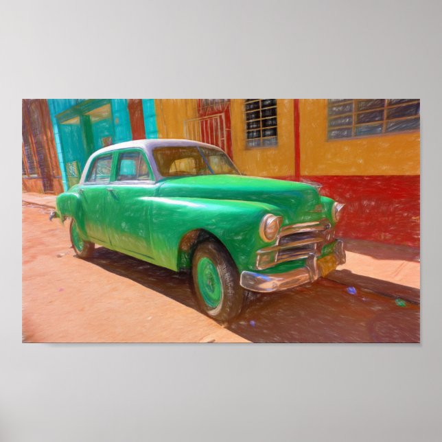 Voiture classique américaine à La Havane, affiche  (Devant)