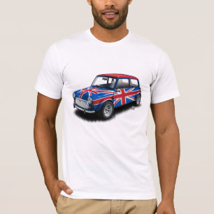 Voiture classique d'Union Jack mini sur le T-shirt