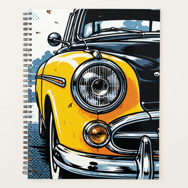 Voiture Classique Jaune Rétro Avant Pop Art (Devant)