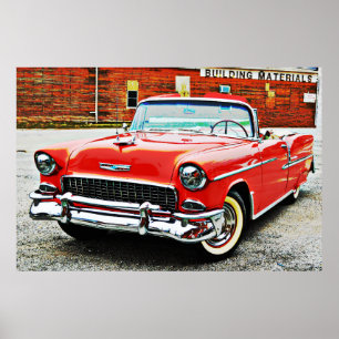 Voiture classique Rouge Bel Air Poster Style Art