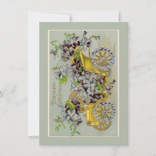 Voiture d'anniversaire et Fleurs Carte de voeux Vi (Devant)