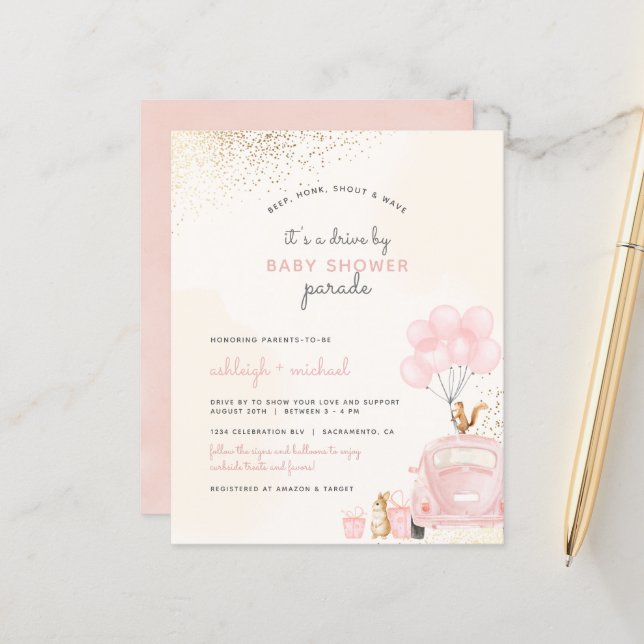 Voiture De Balloon Rose Bleu Budget Par Baby showe (Devant/Arrière en situation)