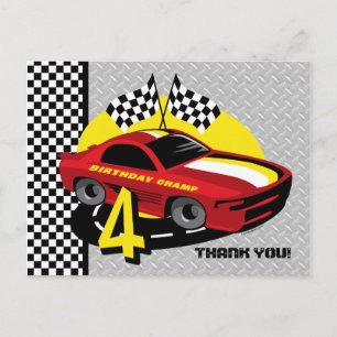 Voiture de course 4e Anniversaire Carte postale