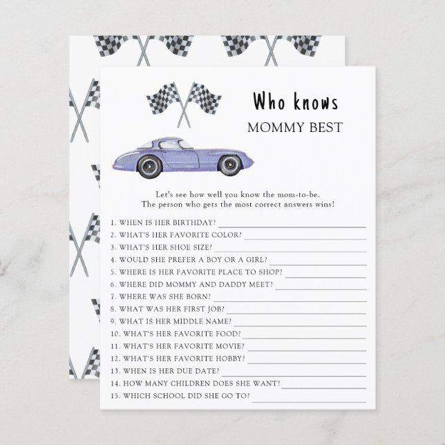 Voiture de course à l'aquarelle - Qui connaît le m (Devant / Derrière)