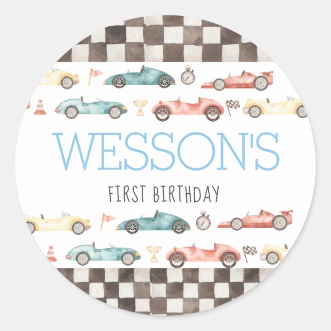 Voiture de course Autocollants fête d'anniversaire (Devant)