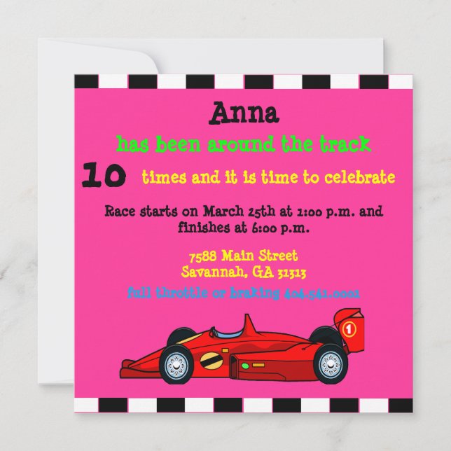 Voiture de course Faire-part d'anniversaire (Devant)