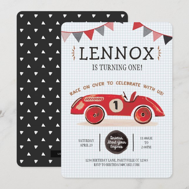 Voiture de course Invitation Anniversaire (Devant / Derrière)