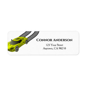 Voiture de course jaune   Étiquette d'adresse de r