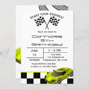 Voiture de course jaune Invitation Anniversaire