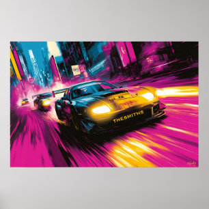 Voiture de course Pop Art Néon Art mural de ville