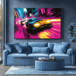 Voiture de course Pop Art Néon Art mural de ville<br><div class="desc">Cette conception dynamique de voiture de course dans le style de l'art pop capture l'excitation de l'action à grande vitesse dans un paysage urbain illuminé au néon. Caractérisée par des couleurs vives, des voitures élégantes et une atmosphère urbaine trépidante, cette pièce est parfaite pour les amateurs de voitures, les fans...</div>