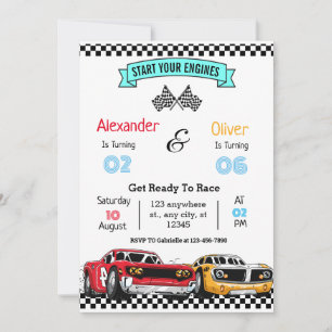 Voiture de course Retro Invitation Anniversaire