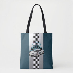 Voiture de course sac fourre-tout vert, blanc & no