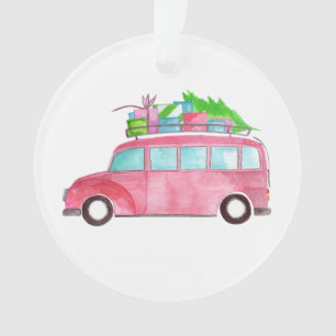Voiture de Noël aquarelle peinte à la main