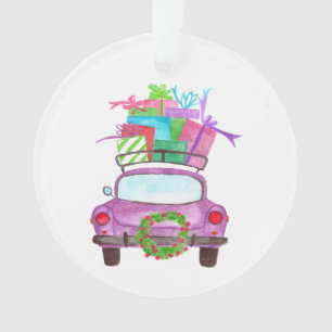 Voiture de Noël aquarelle peinte à la main
