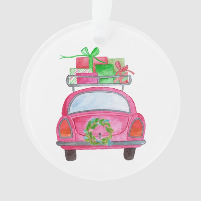 Voiture de Noël aquarelle peinte à la main (devant)