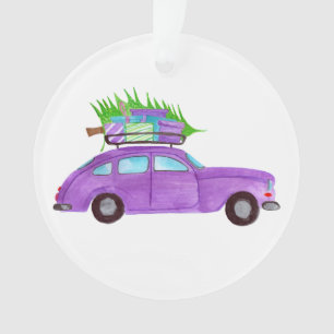 Voiture de Noël aquarelle peinte à la main