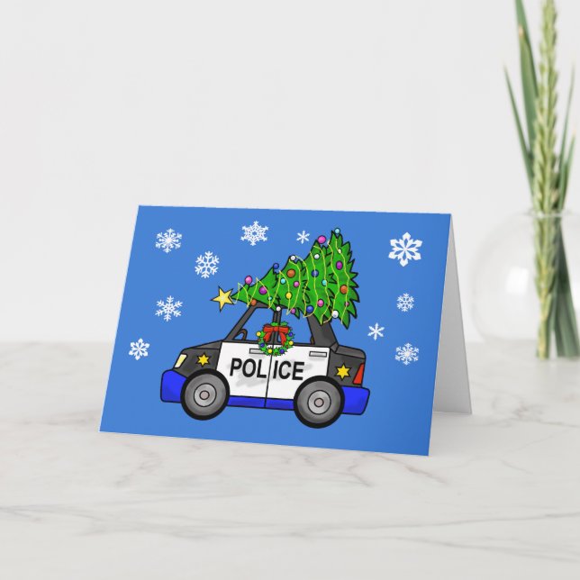 Voiture de police avec carte de voeux d'arbre de N (Devant)