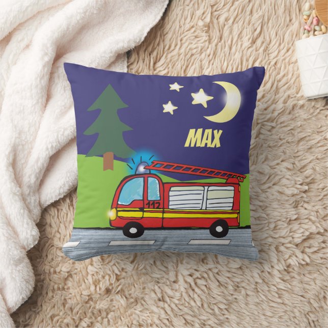 Voiture de pompiers Nuit | Coussin personnalisable (Couverture)