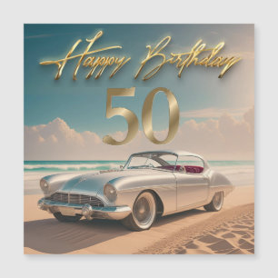 Voiture de sport vintage sur une plage tropicale J