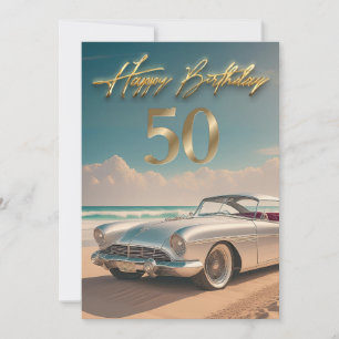 Voiture de sport vintage sur une plage tropicale J