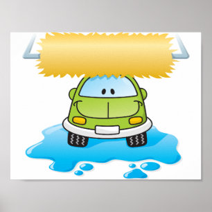 Voiture Drôle Dans Une Poster De Lavage De Voiture