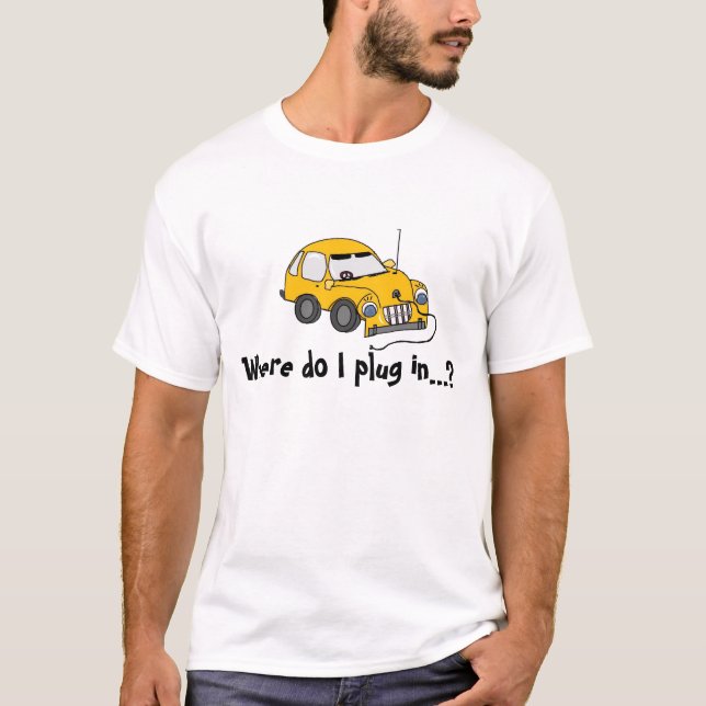 Voiture électrique jaune... T-shirt (Devant)