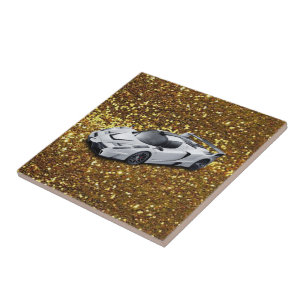 Voiture en céramique carreaux or