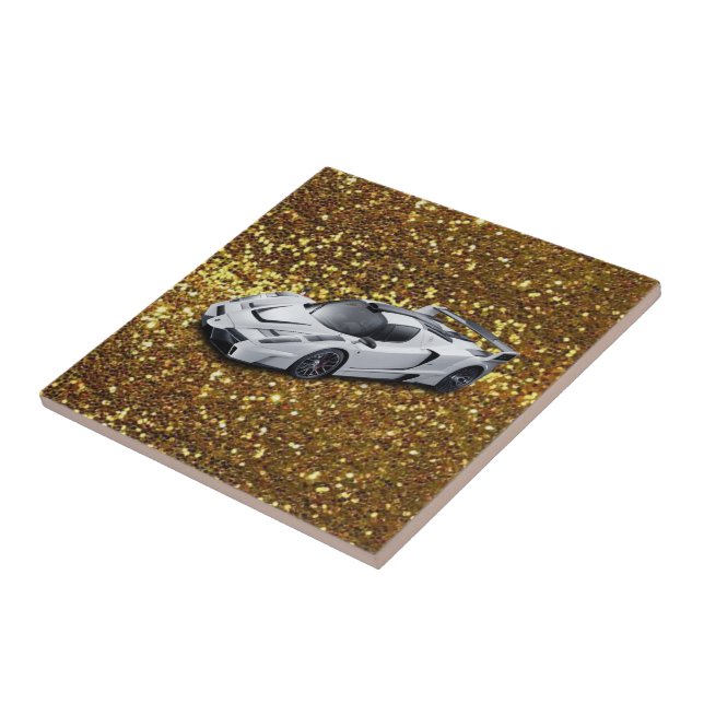 Voiture en céramique carreaux or (Côté)