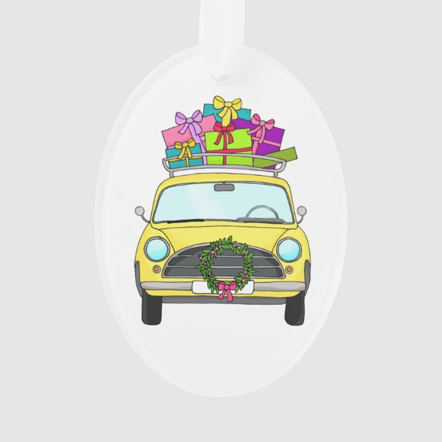 Voiture jaune avec cadeaux de Noël (dos)