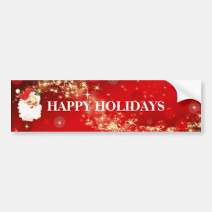 Voiture Père Noël de Noël vintage sur autocollant rouge