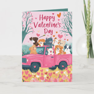 Voiture pleine de chiens et carte de Valentines am