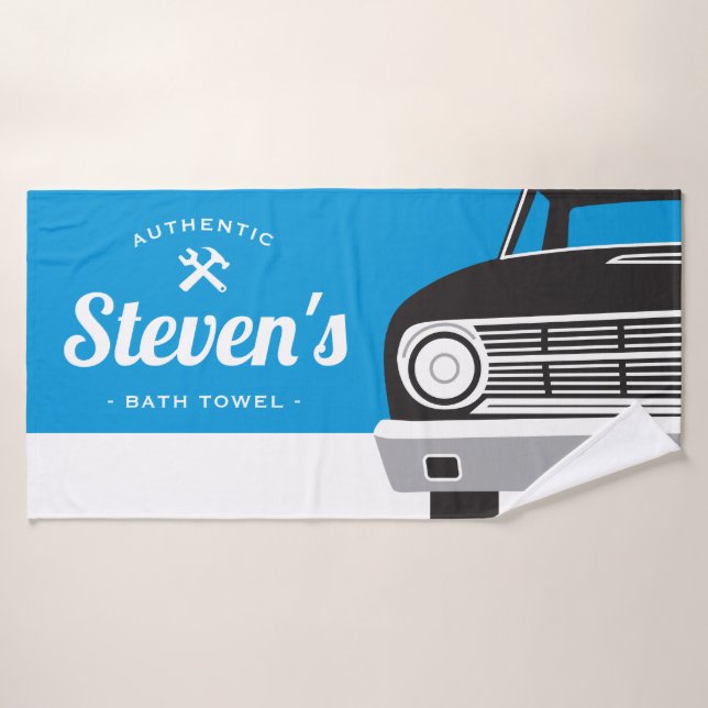 Voiture Rétro Classique | Marque Personnalisée Nom (Serviette de bain)