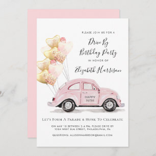 Voiture Rose Par Anniversaire Fête Invitation
