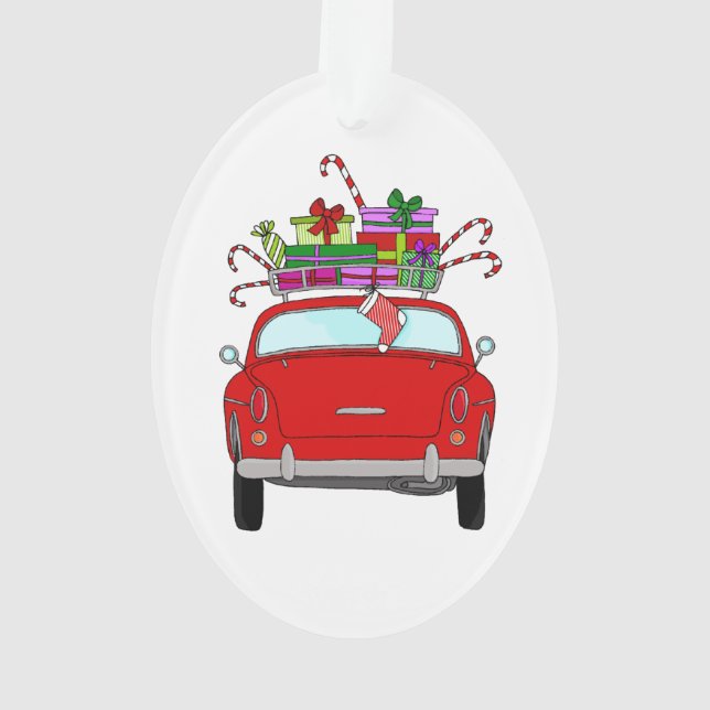 Voiture rouge avec cadeaux de Noël (dos)