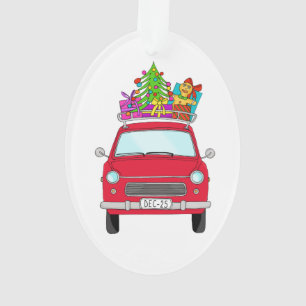 Voiture rouge avec cadeaux de Noël
