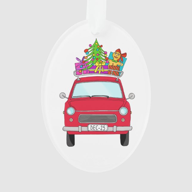 Voiture rouge avec cadeaux de Noël (dos)