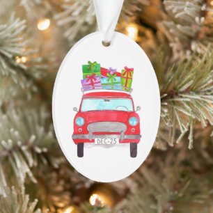 Voiture rouge avec cadeaux de Noël Aquarelle