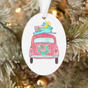 Voiture rouge avec cadeaux de Noël Aquarelle