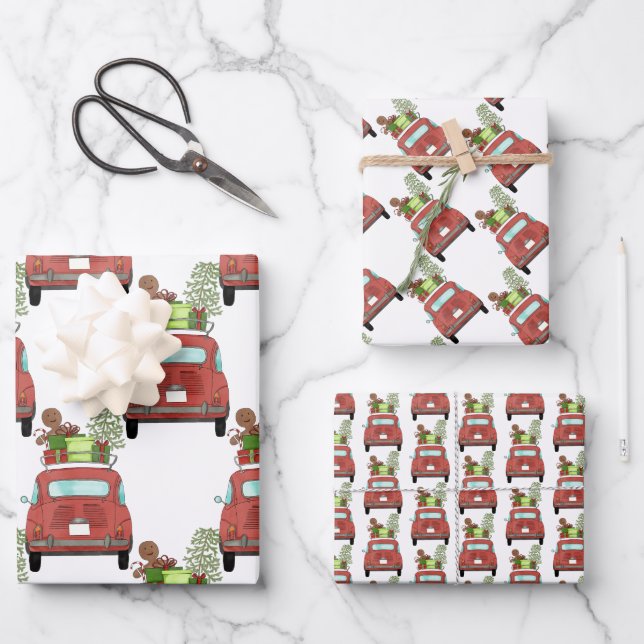 Voiture rouge avec cadeaux de Noël Papier à envelo (Recto)