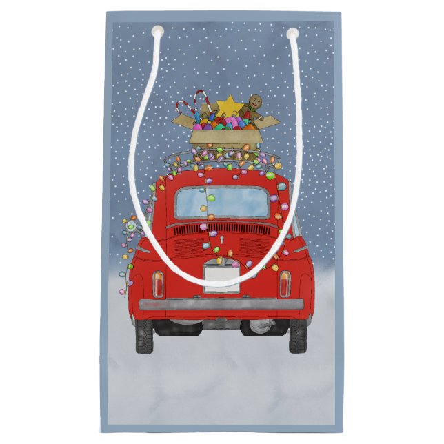 Voiture rouge avec cadeaux de Noël Petit sac cadea (Devant)