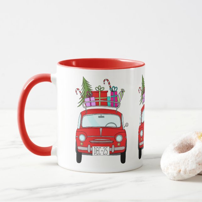 Voiture rouge avec Mug cadeaux de Noël (Avec donut)